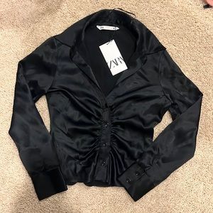 Zara satin effect fitted shirt with rouched front